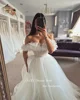 OLOEY Sexy Off Shoulder Tulle A Line Wedding Dresses noivas Princess Sweetheart Puff Long Sleeves Sweep Train Bridal Gowns 2