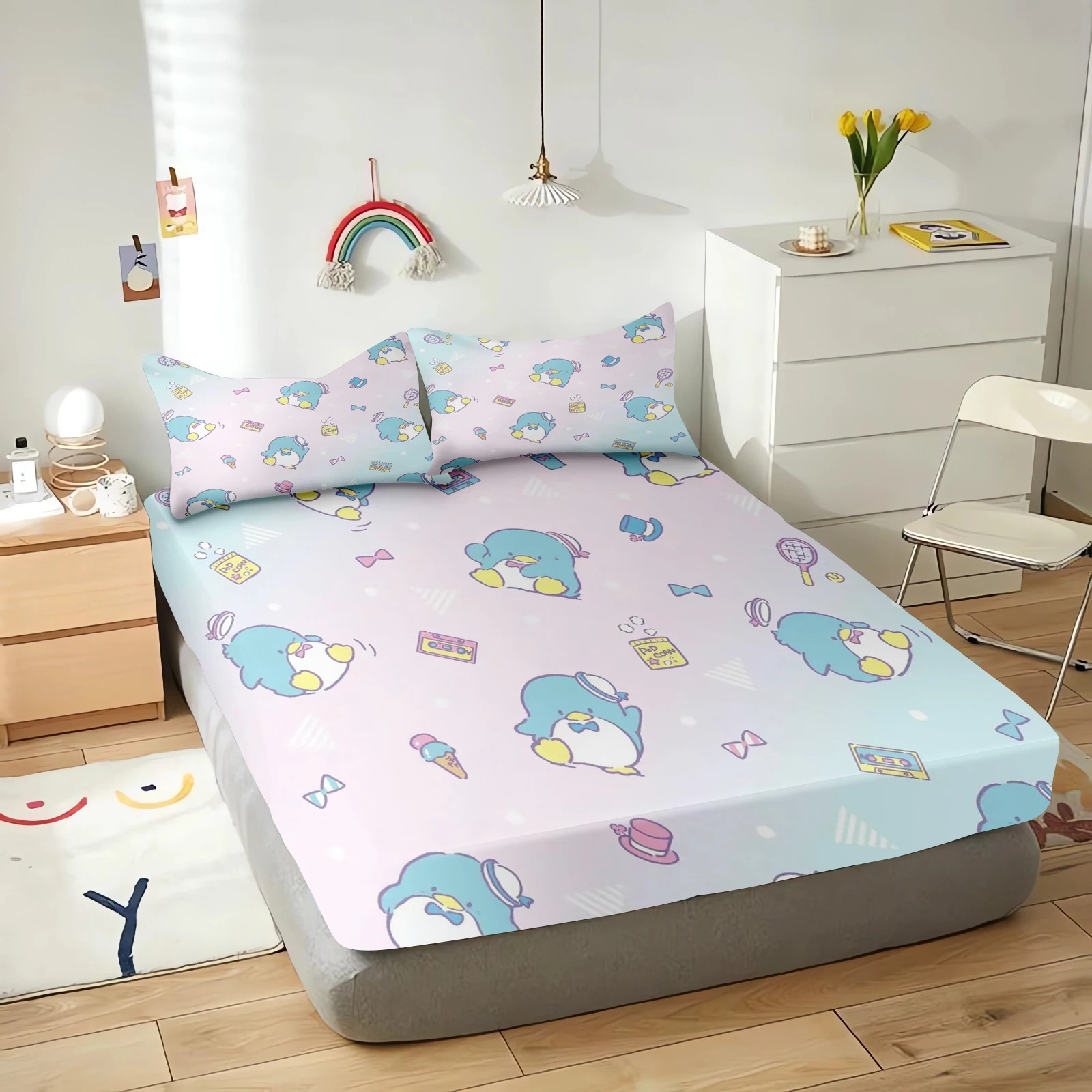 

Tuxedosam Sanrio Fitted Sheet Cartoon Coverage Sheets Cover Teenager With Elastic For Children Cute Digital Printing Bedding