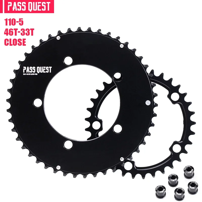 パスクエストダブルチェーンリング56T-42T 110bcd 【使用感少美品】 パスクエストダブルチェーンリング 110bcd 5 ボルト 46/33T 48