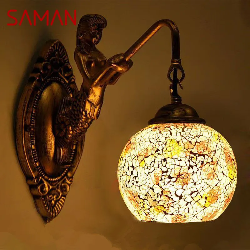 

SAMAN Contemporary Mermaid Wall Lamp Personalized And Creative Living Room Bedroom Hallway Bar Decoration Light