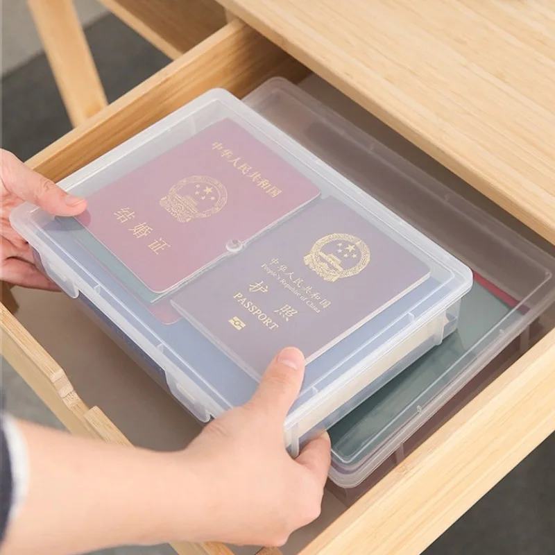 Large Capacity Transparent Plastic Storage Box for Important Documents and Household Organization