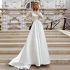 Fashion Wedding Dress High Neck Sheer Long Sleeves Sequined Applique A Line Satin Bride Dresses Woman Bridal Gown Vestido Noiva 5