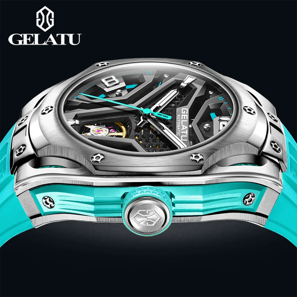 GELATU 6007 Man Watch Fashion Big Dial Mechanical Watch For Men Luminous Hollow Automatic Wristwatch Deep Waterproof Men's Clock