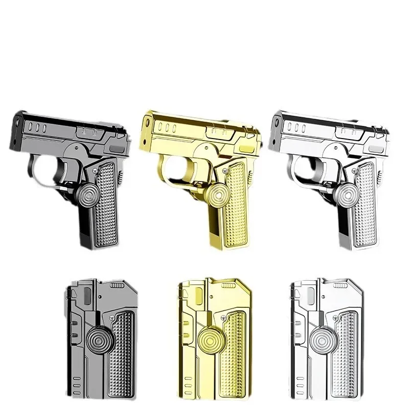 New Creative Foldable Gun-Style Laser Light Lighter Butane Red Flame Rechargeable Lighter Gyroscope Men Gadgets Cigarette Tools
