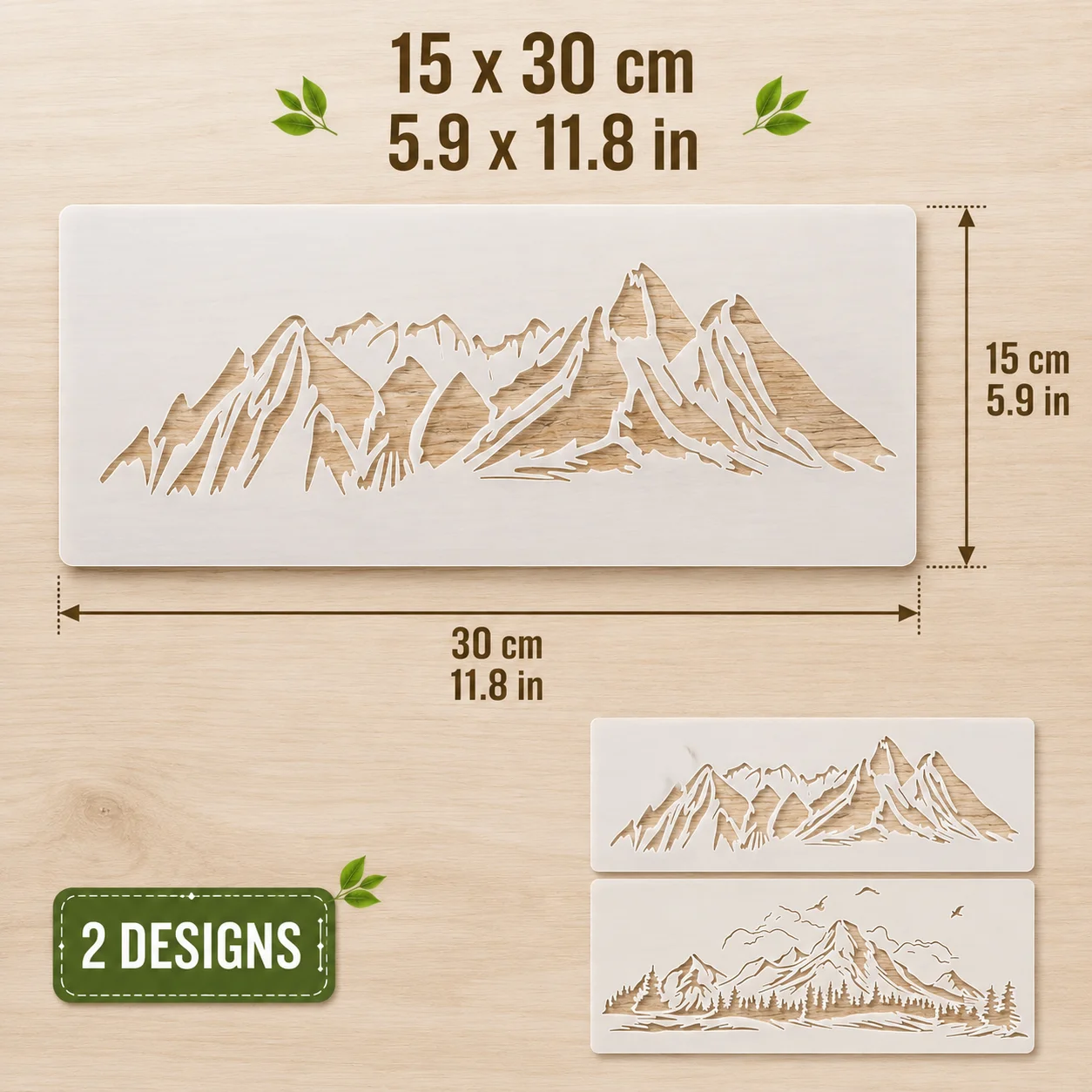 2개입 A4 마운틴 스텐실 8.3×11.7인치 ? 재사용 가능한 DIY 벽, 목재, 패브릭 페인팅 템플릿(홈 데코용)