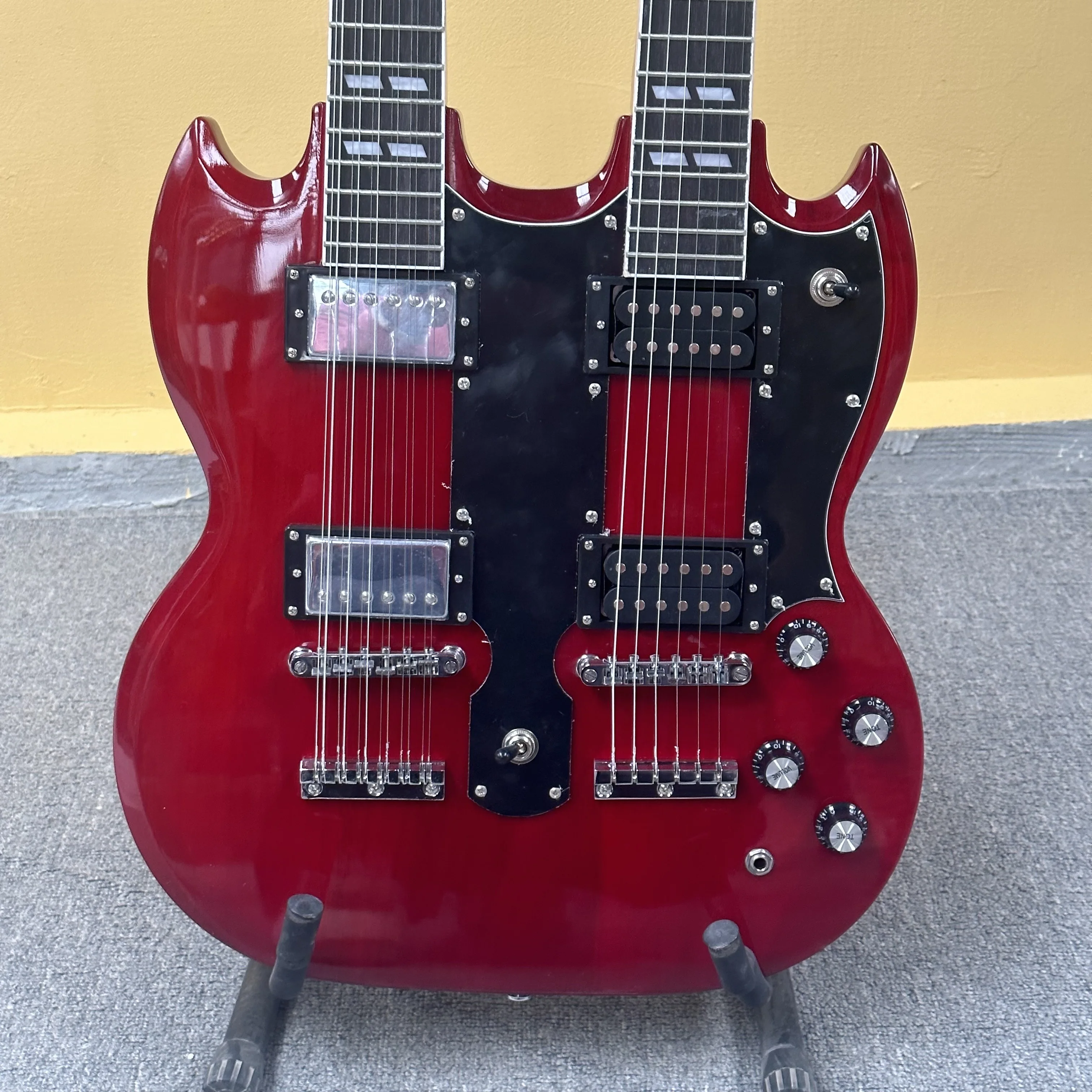 

In stock High Quality red color electric guitar 12+6 strings guitars white hardware guitarra Place an order and ship it