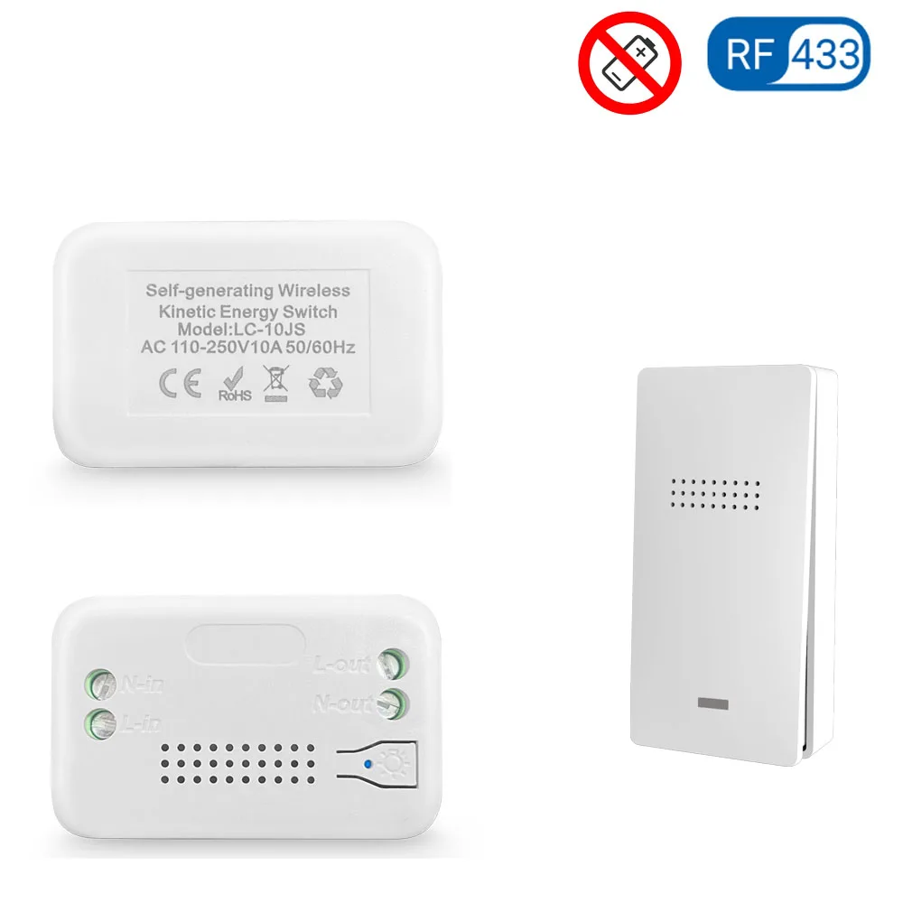 Mini Light Switch Wireless Remote Control Wall Switch No Battery Waterproof 110V 220V