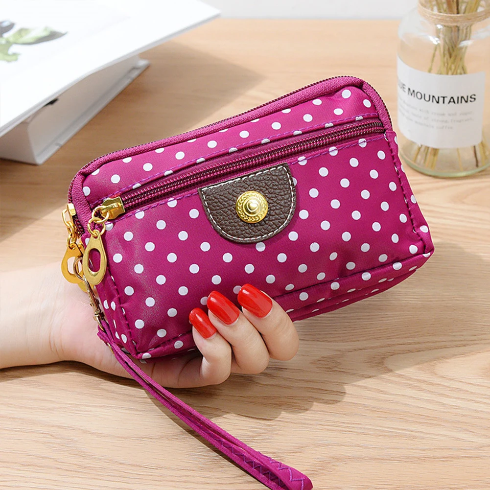 

Women's Canvas Zipper Bag Dot Printed Wallet Mobile Phone Bag