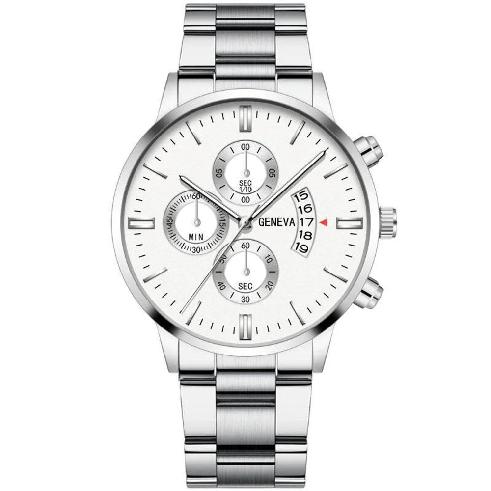 New Geneva Leisure Business Men's Watch Fashion Three Eyes Military Quartz Watch Stainless Steel Waterproof Gentleman Wristwatch 6