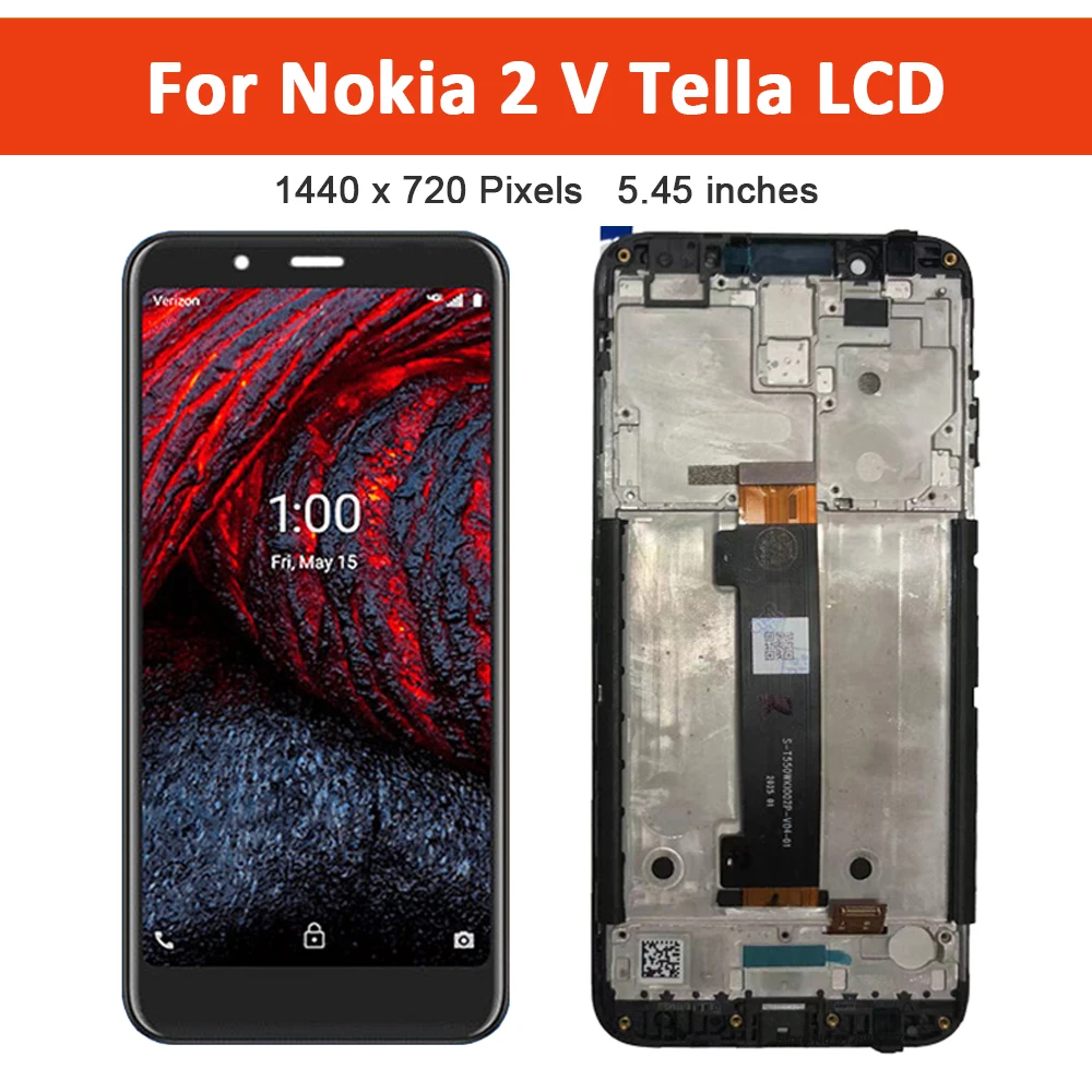 

5.45'' Original LCD Display For Nokia 2V LCD Touch Screen Digitizer Assembly Replacement + Frame For Nokia 2 V Tella Verizon