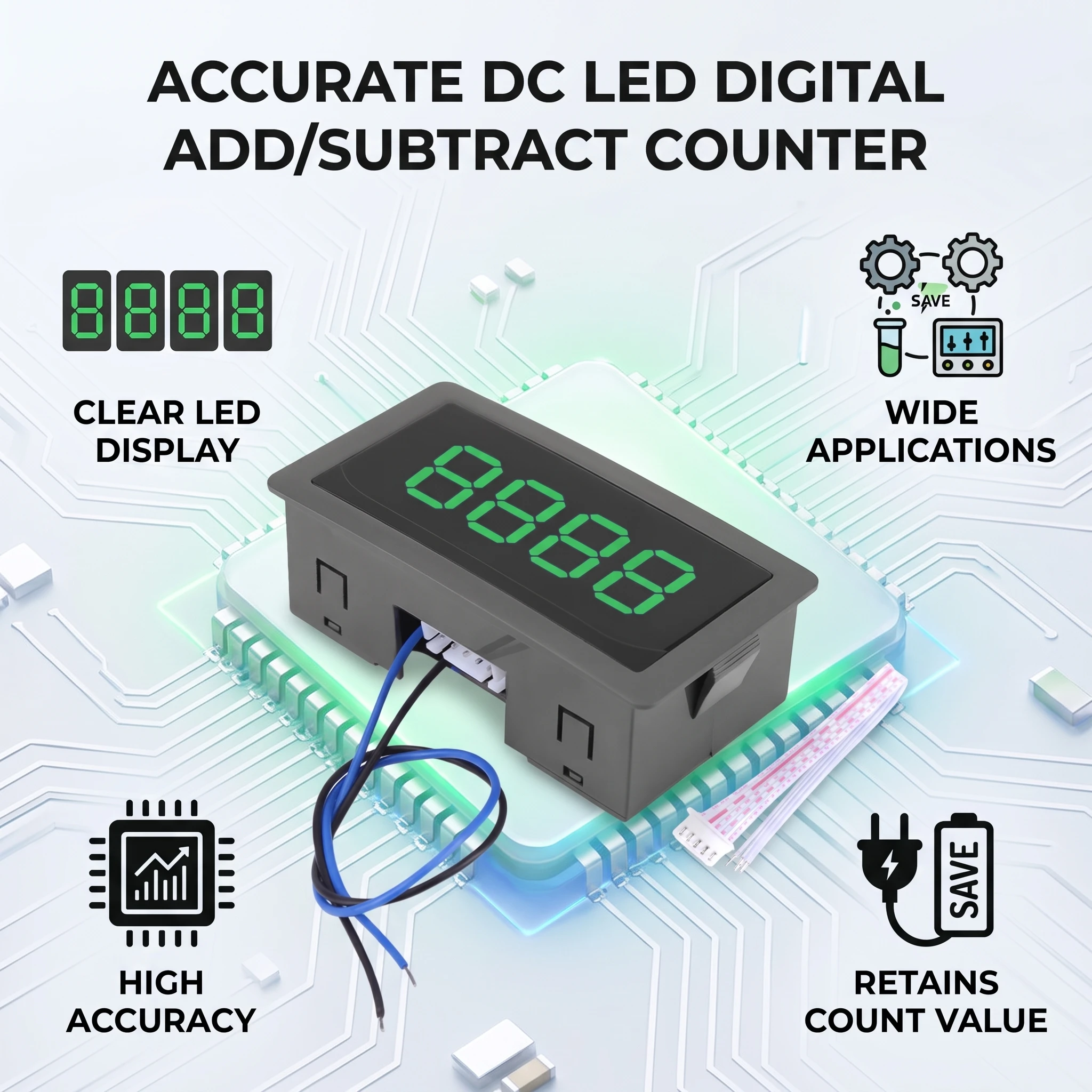 Enhanced LED Digital Display Panel Counter with Cable