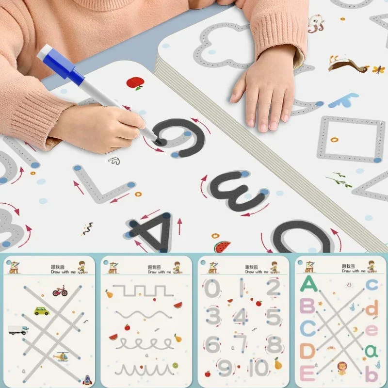 Magical Tracing Workbook Montessori Educational Writing for Children Reusable Pen Control Training Calligraphy Copybook for Kids 3