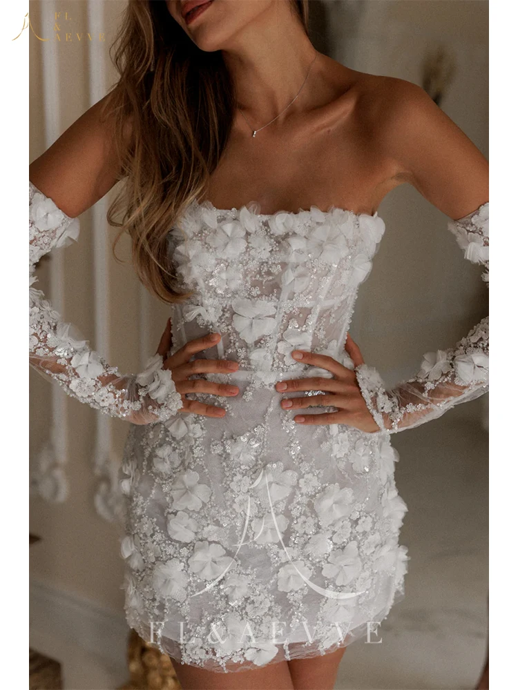 Luxury Beaded Short Wedding Dresses Saudi Arabia Lace Floral Appliques Long Sleeves Bridal Gown Mini Prom Party Dress Customized 4