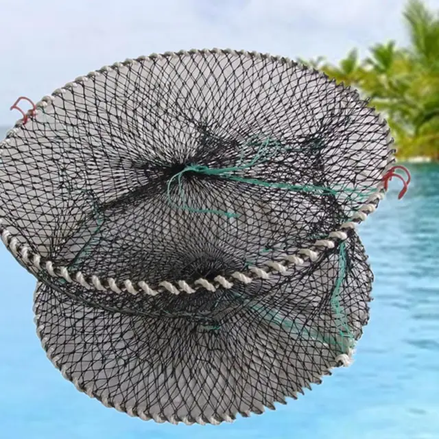 Foldable spring three-hole crab cage round crab crayfish fishing net cage shrimp and shrimp cage crucian fish net bait trap