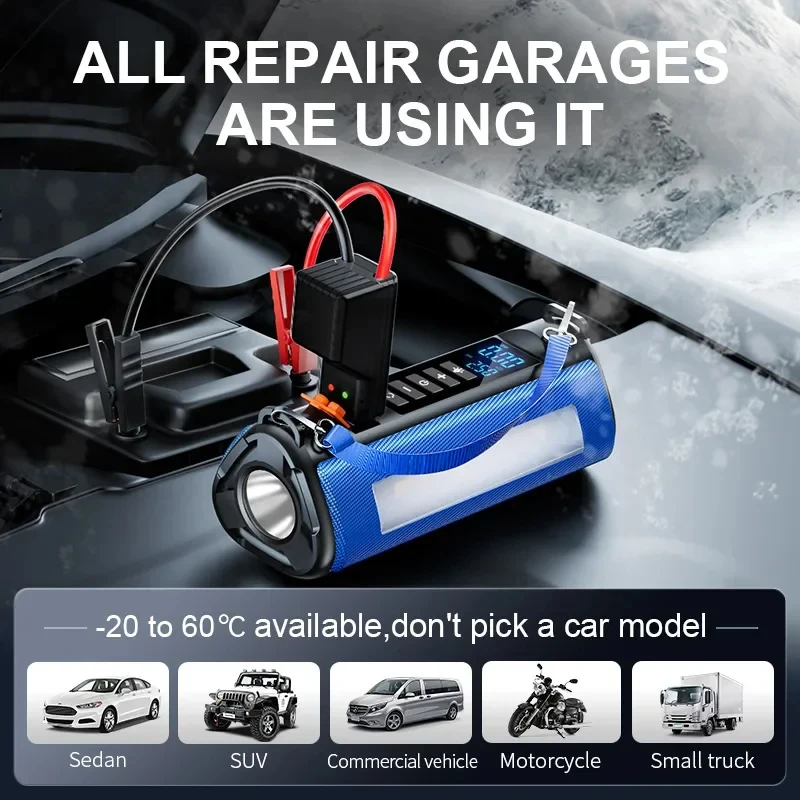 Car Jump Starter Emergency Device Automotive Battery Charger Portable Power Supply 10000mAh Power Bank Air Compressor For Tires