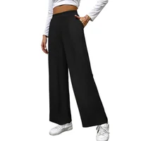 2025 Casual Straight Leg Pants Women Elastic Waist Stretchy Slimming Solid Black Office Daily Trousers   - Image 2