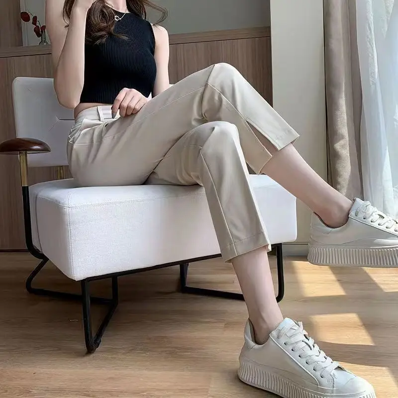 

Summer Thin Suit Pants for Women High Waist Loose Sagging Split Split Split Split Casual Straight Pipe Pants for Women