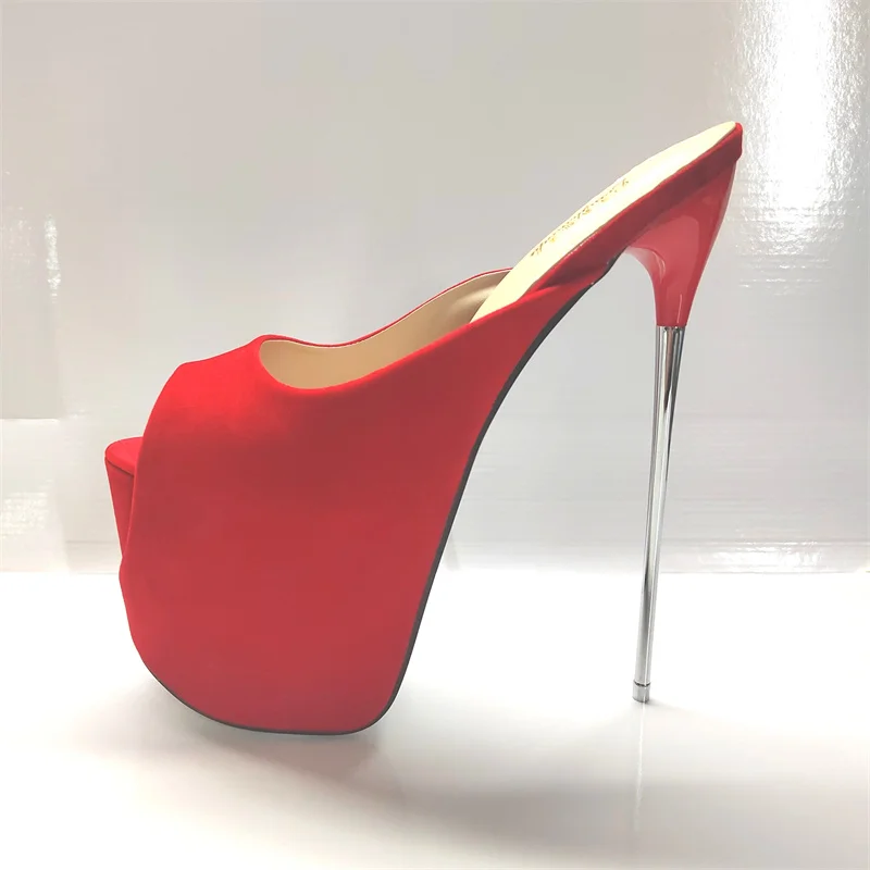 Women Summer Slippers 19cm Metal Extreme High Heels Platform Sandals Black Red Luxury Sexy Mules Strippers Party Shoes
