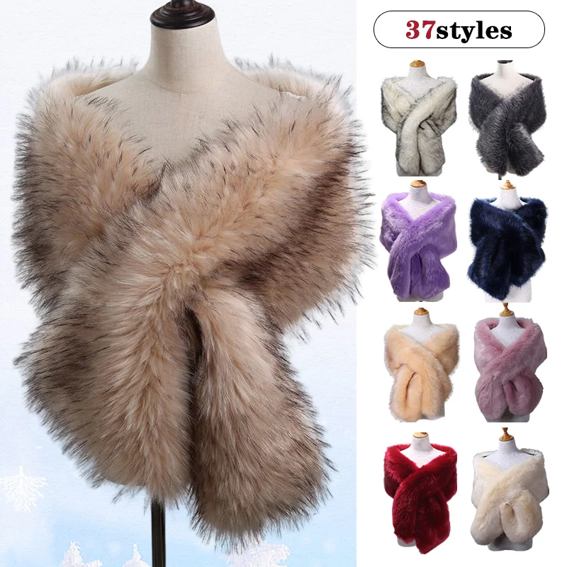 Women Autumn Winter Faux Fur Scarves Bridal Shawl Wraps Warm Bolero Shrug Lady Sexy Plush Scarf Wedding Party Cape