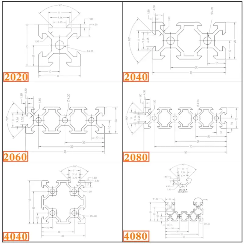 2Pcs 2020 2040 2060 2080 Aluminum Profile 100 200 300 350 400 450 500 550 Linear Rail Extrusion EU Standard CNC 3D Printer Part image 2