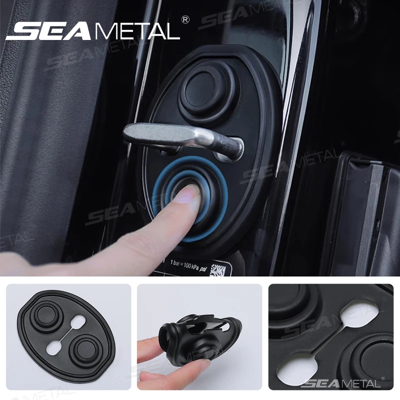 4pcs Silicone Car Door Lock Buckle Mute Shock Absorbing Cushion Elastic Anti-Collision Car Door Latch Protection Cover