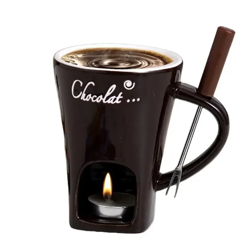 Indulgent 200ml Ceramic Chocolate Fondue Mug and Butter Warmer