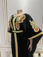 Robe longue marocaine à manches chauve-souris pour le Ramadan, mode musulmane de luxe, robe arabe du Moyen-Orient, paillettes dorées, velours, Turkiye Dubaï 5