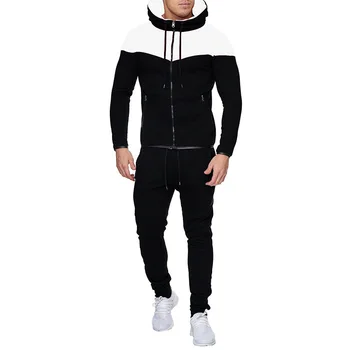 2024 Spring and Autumn New Men's Fashion Casual Color blocked Cardigan Zipper Hoodie Set Sports Running Two Piece Set 3
