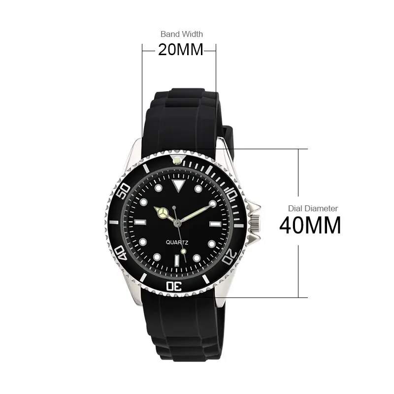 Elegant 40mm Quartz Analog Watch with Rotating Bezel and Rubber Strap