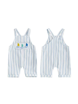 Infant Boys Striped Sleeveless Square Neck Romper with Suspender Straps Summer Overall Jumpsuit for Newborns 2