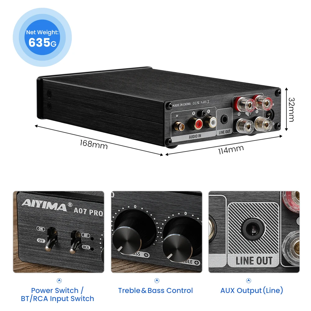 AIYIMA Audio TPA3255 Home Power Amplifier Bluetooth A07 PRO A07 Amplifier 2.0 Stereo Speaker Amplifiers HiFi 300Wx2 Class D Amp 2