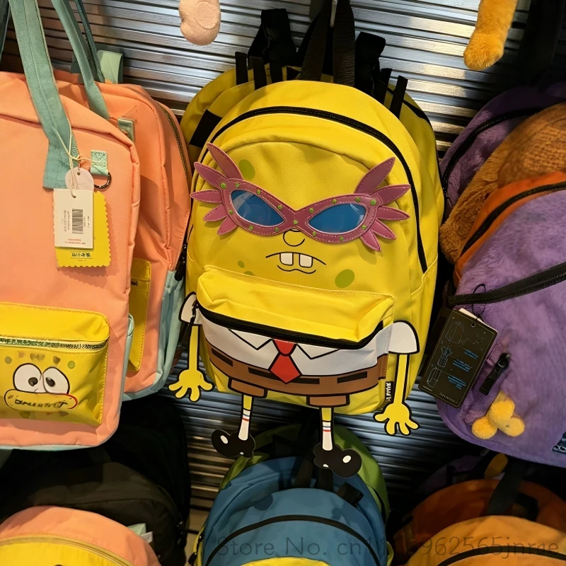 Zaino divertente con stampa gialla a cartoni animati, grande capacità, decorazione con occhiali da sole, per adolescenti universitari, per il ritorno a scuola, borse da viaggio per uso quotidiano - immagine 4