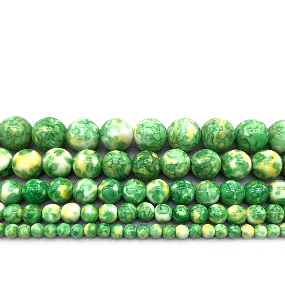 

6/8/10/12/14MM Round Green Yellow Rain Colored Stone Loose Beads Accessories Ornaments DIY Men's and Women's Handmade Necklace