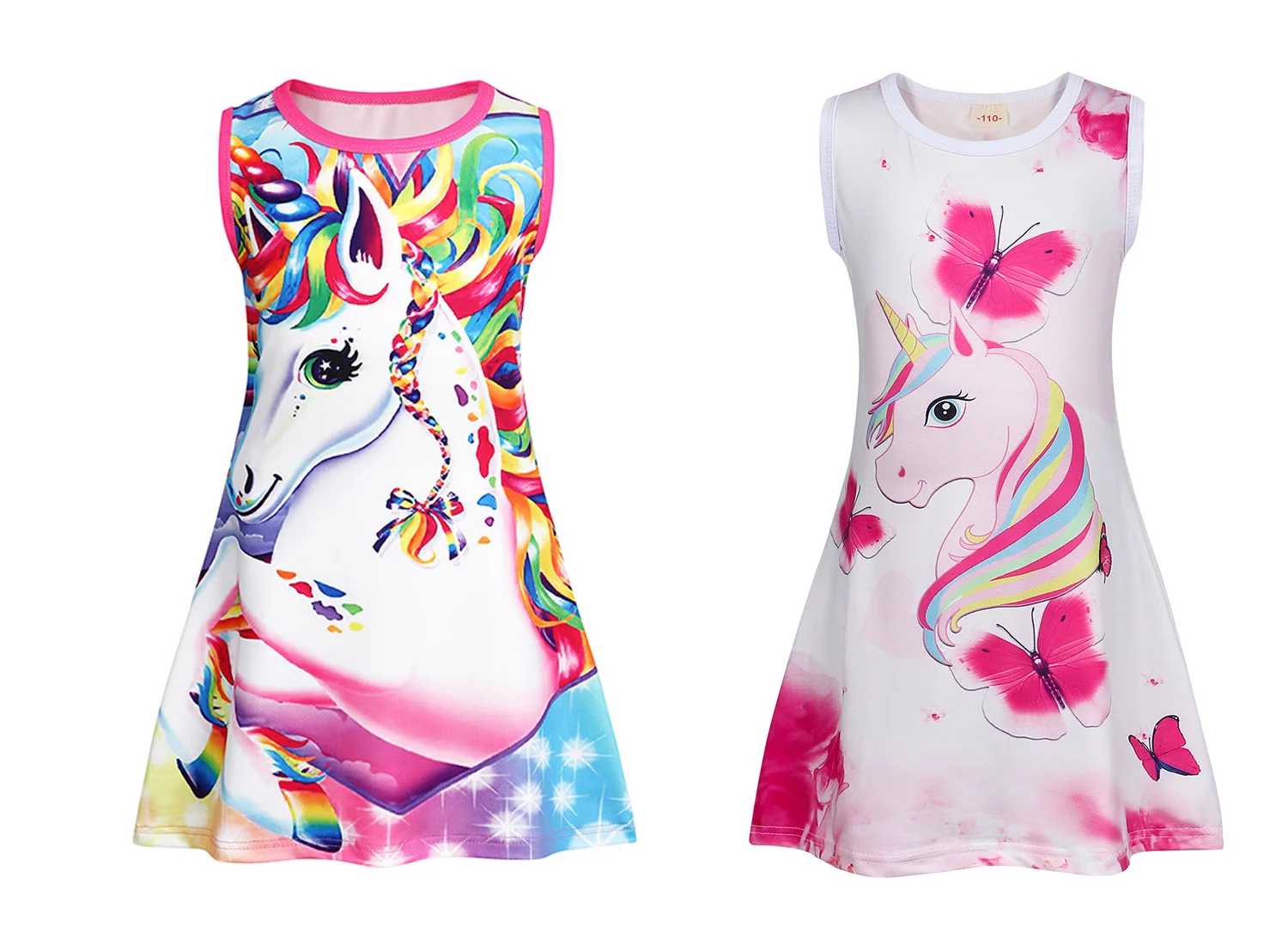 Jurebecia Girls 2 Piece Unicorn Nightdress Set Kids 3D Color Printed Pajama Sleeveless Unicorn Pajamas For 3-10 Year Old