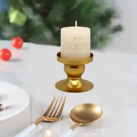 Round Plate Candlestick Vintage Black Gold Candle Holder Wrought Iron Craft Candelabra Wedding Festival Party Supplies 3