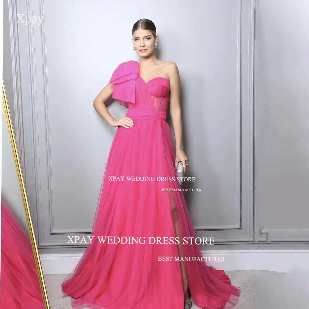 

XPAY One Shoulder Evening Dresses Saudi Arabic Sweetheart Floor Length Vintage Formal Prom Gowns High Side Split Party Dress