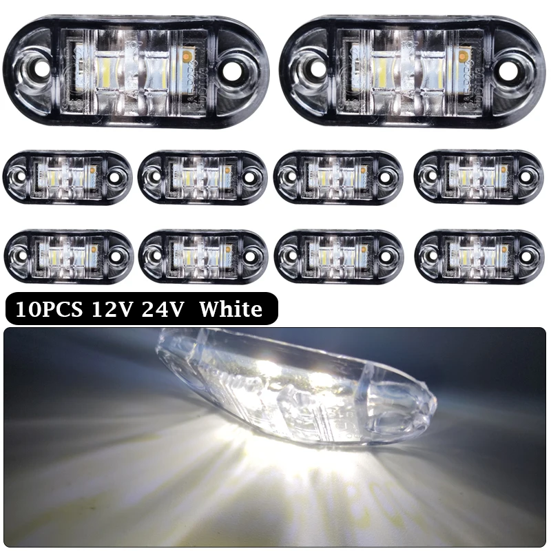 10Pcs 12V 24V LED Side Marker Lights Car External Lights Warning Tail Light Auto Trailer Truck Lorry Lamps White Color 10pcs g4 ac 220v 25w 180lm 3000 3500 smd 2835 24 led bulbs lamps lights warm white