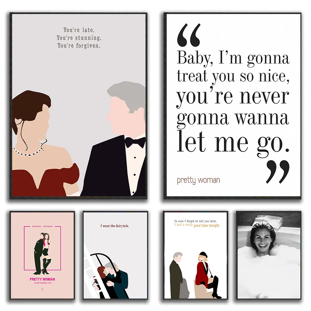 

Pretty Woman Movie Quote Posters Aesthetics Retro Movie Love Comedy Film Canvas Paintings Decoration Wall Art Mural Room Decor