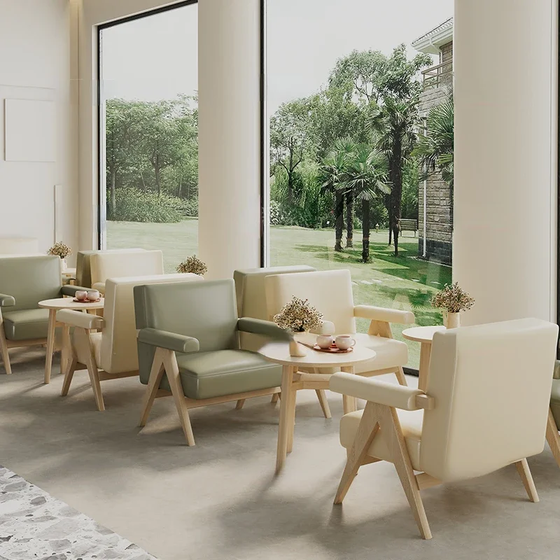 milk tea shop coffee shop dessert baking sofa ins book bar leisure area negotiation solid wood table and chair combination