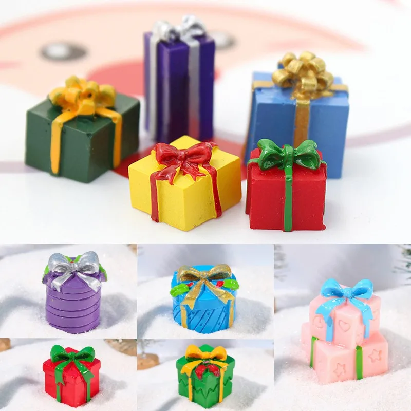 

5/7 шт., миниатюрная Рождественская Подарочная коробка, масштаб 1/12, милый подарок из смолы для детей, настольный кукольный домик, садовый автомобиль, украшение для дома