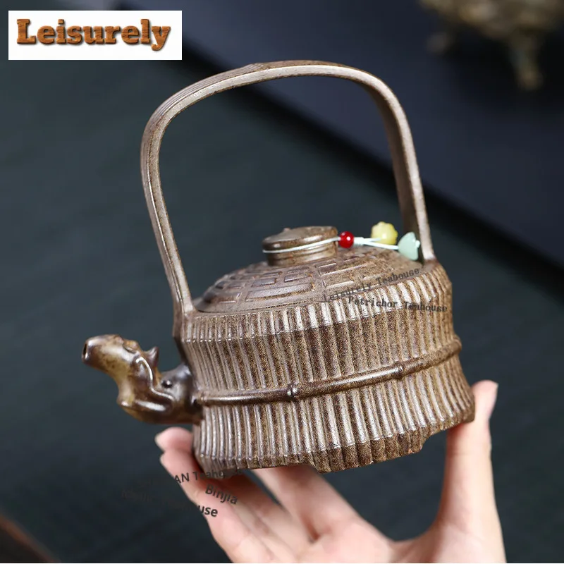 380ml Yixing Purple Clay Teapots Handmade Lifting Handle Pot Raw Ore Wood-fired Porcelain Mud Kettle With Strainer Zisha Tea Set