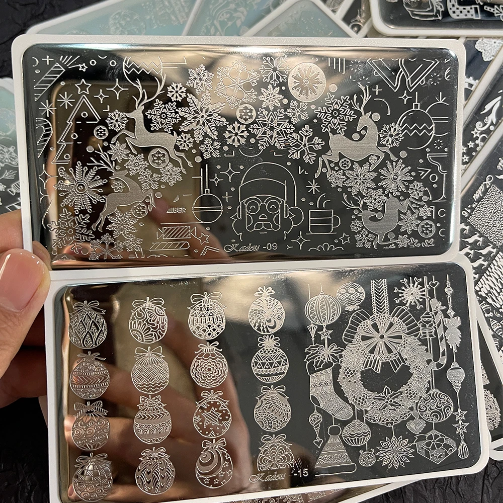 1pc 12x6cm 레이스 프렌치 라인 플라워 네일 아트 스탬핑 플레이트 크리스마스 산타 클로스 인쇄 템플릿 네일 스텐실 매니큐어 도구