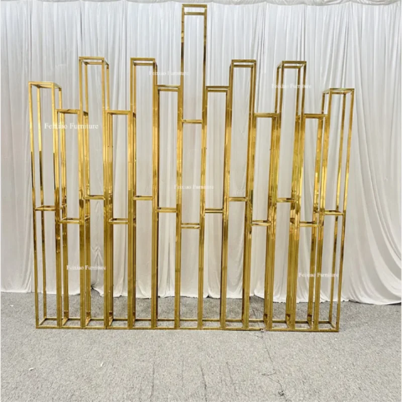 

Stainless steel golden wedding background wall, performance banquet party decoration background props, wedding arch