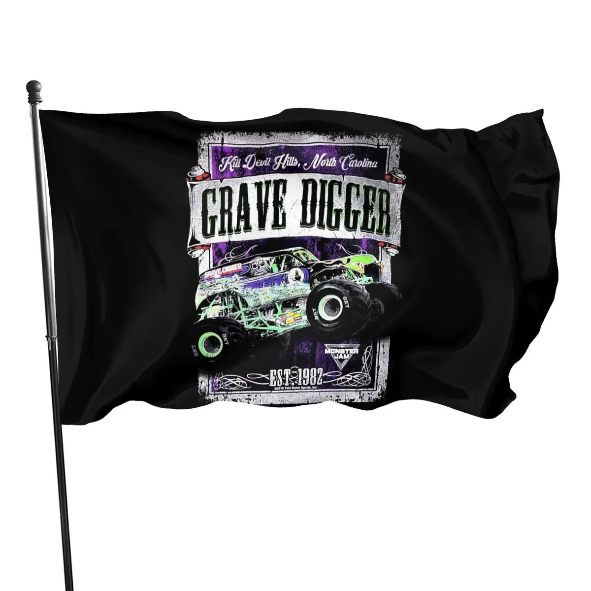 Grave Digger Monster Truck Black Monster Jam Mens Size Small S Sciolto Diverso Carino Homme Fattoria Bandiera