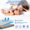 Safe Waterproof Mattress Protector, Soft Comfortable Breathable Solid Color Bedding Mattress Cover Fitted, Machine Washable 4