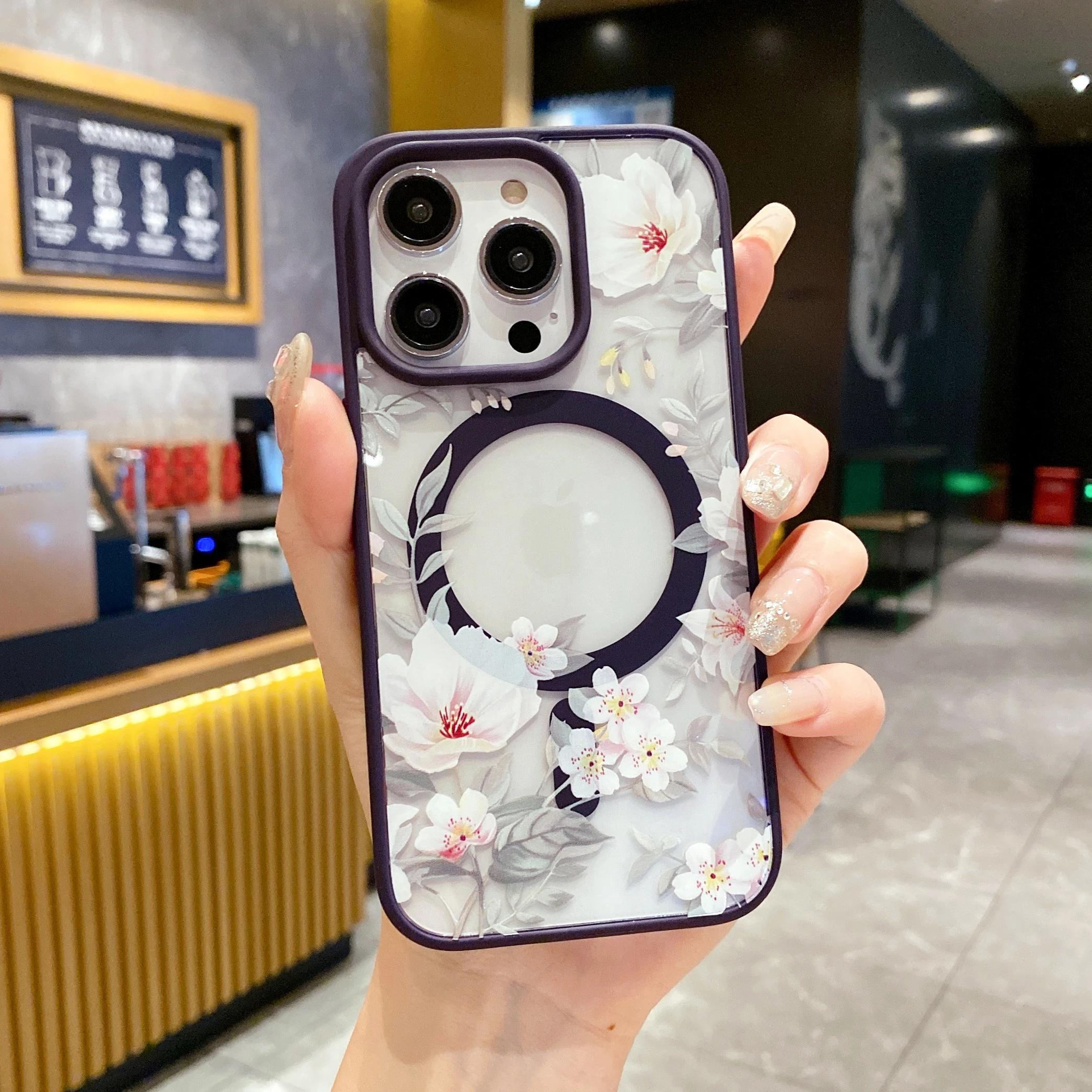 thumbnail image 1 of Flower Magnetic Phone Case For iphone 15 14 13 12 11 Pro Max Wireless Charging Creative Transparent Silicone Cover Back Case, 1 of 5