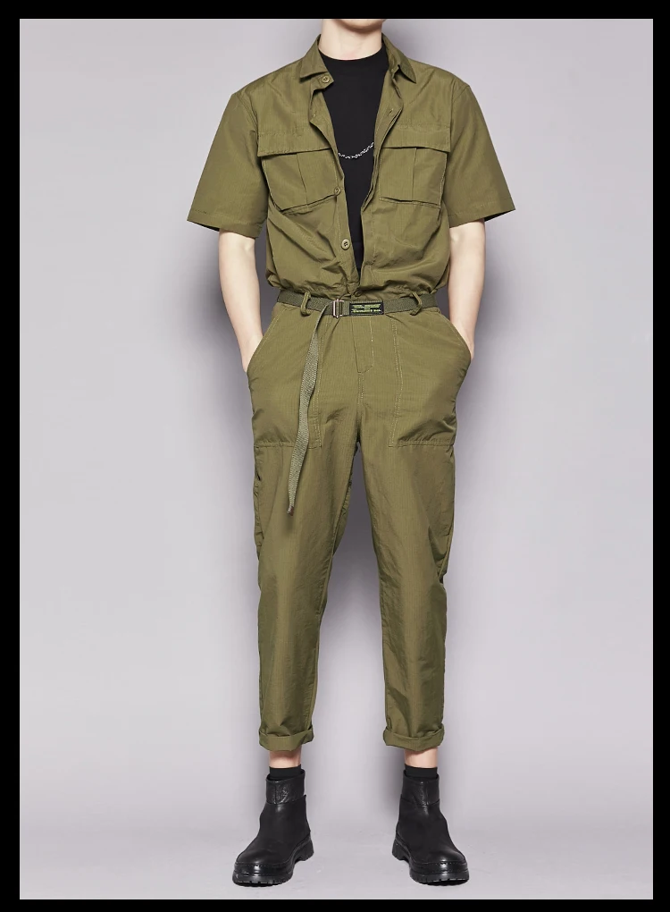 Description Picture 5 of itemYamamotostyle Pants Spring And Summer New Green Tooling British Fashion Light Industrial Style Lapel Jumpsuit Jumpsuit