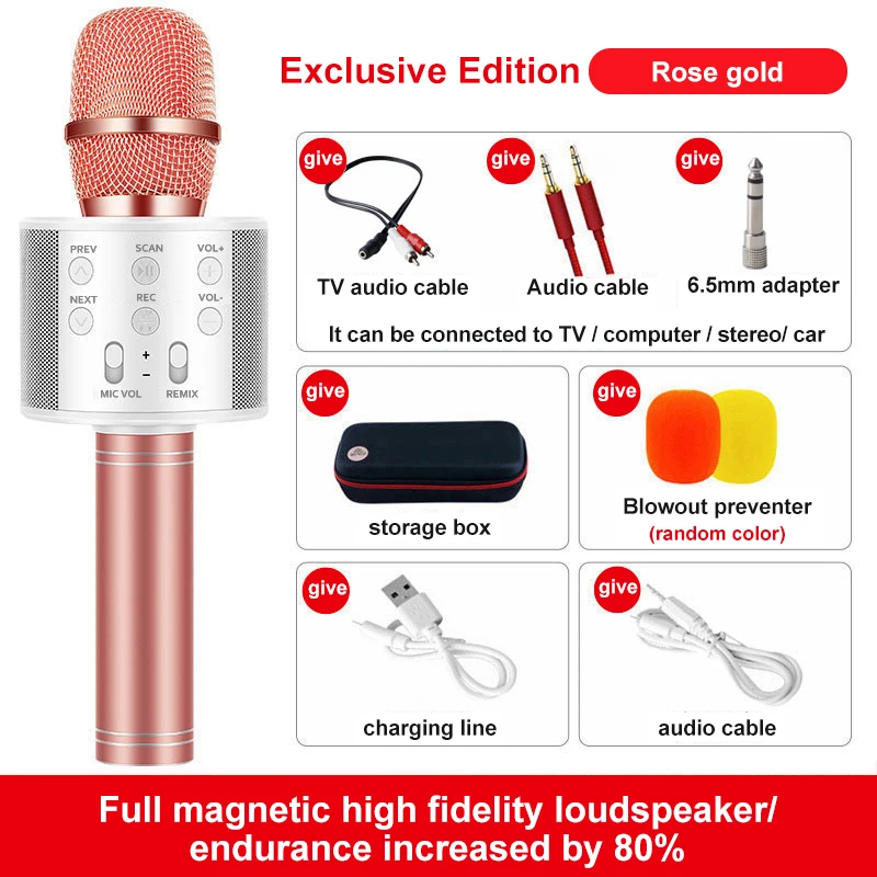 studio microphone Kinglucky WS858 Portable Bluetooth Compatible Karaoke Microphone Wireless Professional Speaker Home KTV Handheld Direct Sales gaming mic