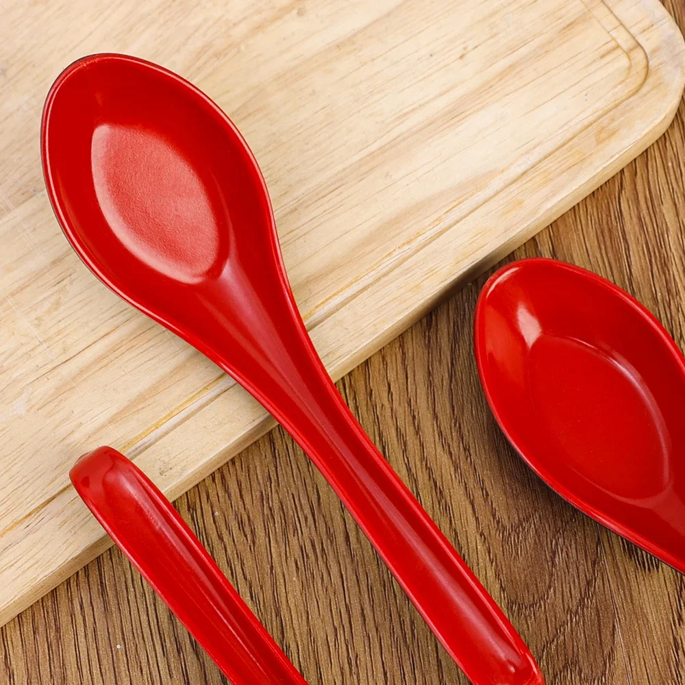 Description Picture 4 of itemRed and Black Soup Spoon Spoon Plastic Bicolor with Hook Practical Portable Long Handle Anti Scalding Antiskid Kitchen Tableware