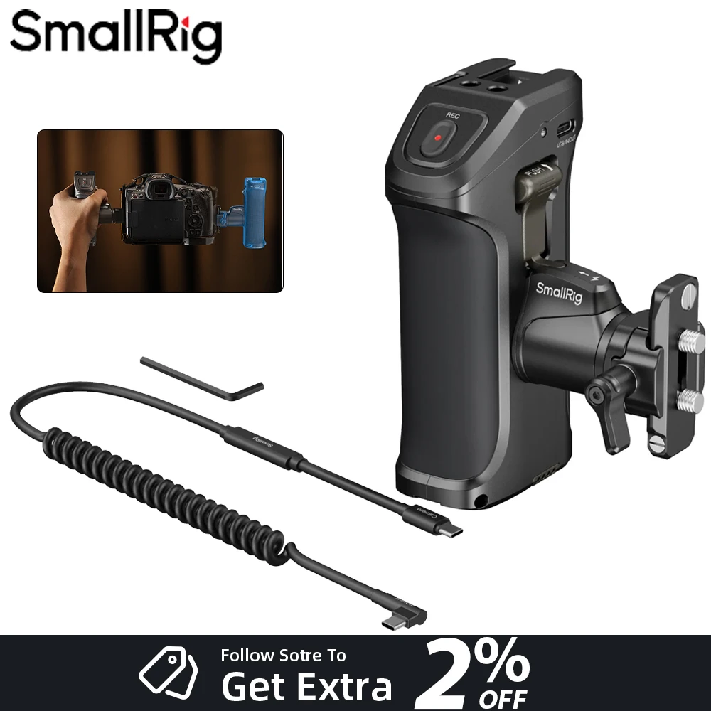 SMALLRIG Poignée Latérale Rotative avec Déclencheur REC pour Canon R3/R5/R6caméras Blackmagic Design Sélectionnées, Compatible avec Batterie F550/570-5235
